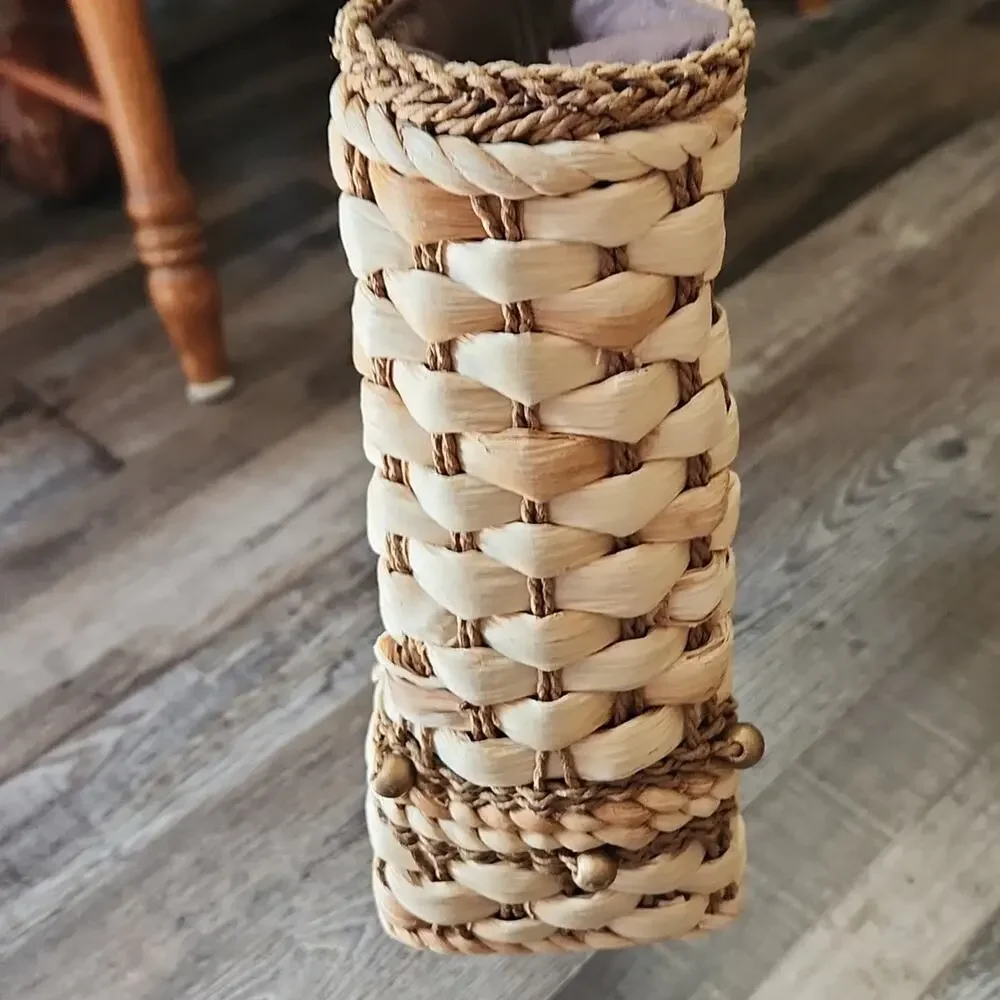 Woven Tan and Brown Cornhusk Purse Handbag‎ Boho Native Neutral Beaded Tropical